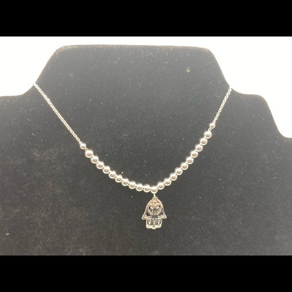 Silver Hand of Hamsa Adjustable Bracelet 9.25 in with Silver beads - Picture 2 of 4